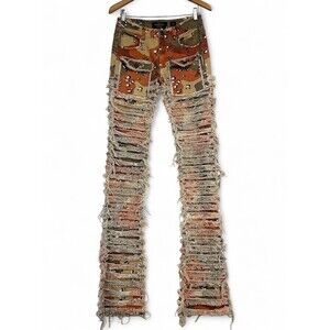 Majestik Camo Distressed Flare Wide-Leg Jeans Sz 30